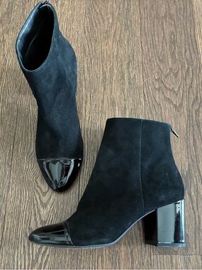 Suede Boots Black Shiny Heels and toes by 1901 🖤